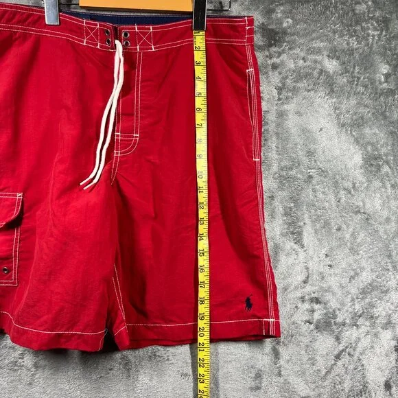 Polo Ralph Lauren Swim Trunks Mens Medium Red Board Shorts Pocket Beach Pool - Picture 12 of 15